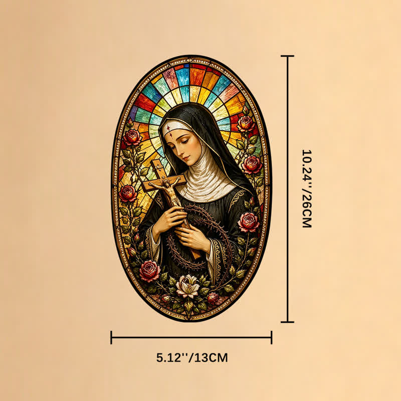Christianartworkshop Decorative Hanging Our Lady Sacred Glass Suncatcher: Carrier of Quiet Devotion - Our Lady & Crucifix - image 7