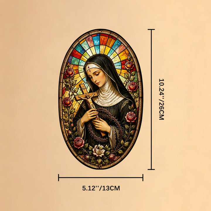 Christianartworkshop Decorative Hanging Our Lady Sacred Glass Suncatcher: Carrier of Quiet Devotion - Our Lady & Crucifix - image 7