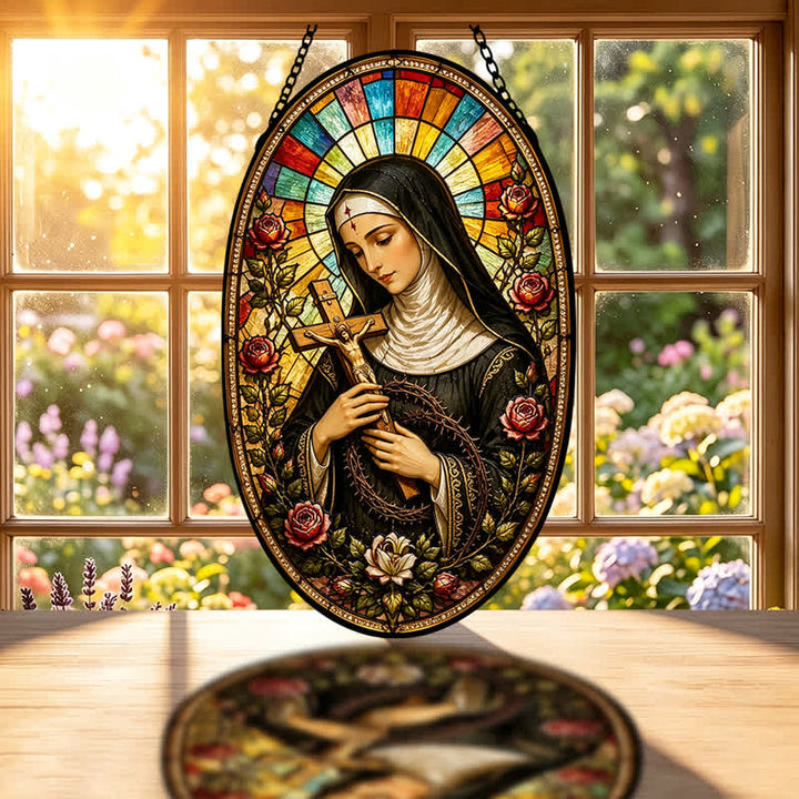 Christianartworkshop Decorative Hanging Our Lady Sacred Glass Suncatcher: Carrier of Quiet Devotion - image 1