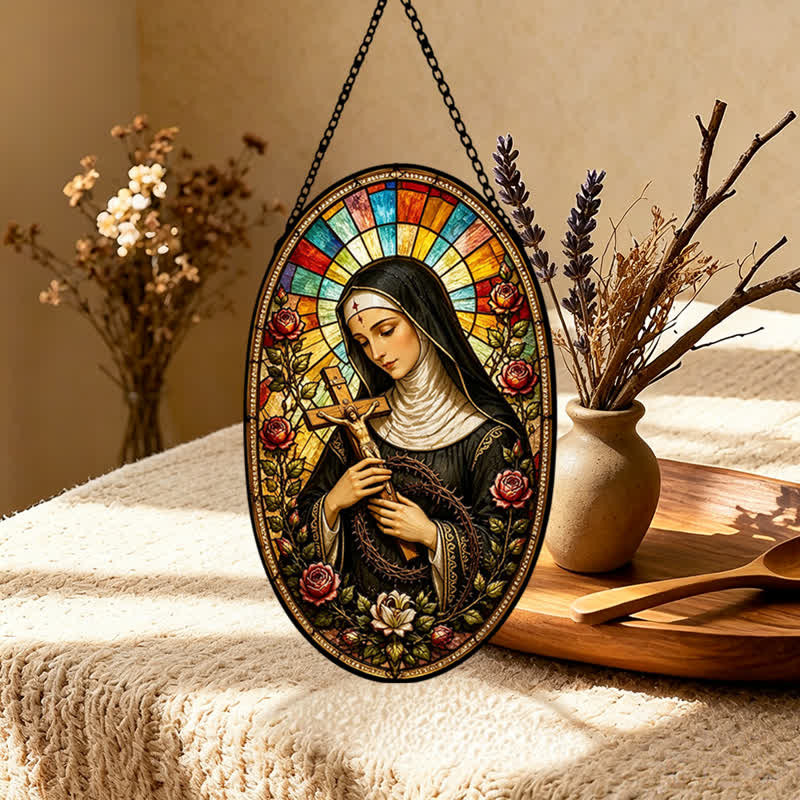 Christianartworkshop Decorative Hanging Our Lady Sacred Glass Suncatcher: Carrier of Quiet Devotion - image 5