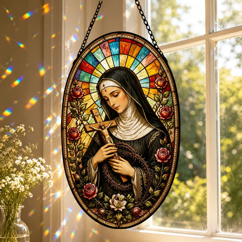 Christianartworkshop Decorative Hanging Our Lady Sacred Glass Suncatcher: Carrier of Quiet Devotion - image 0