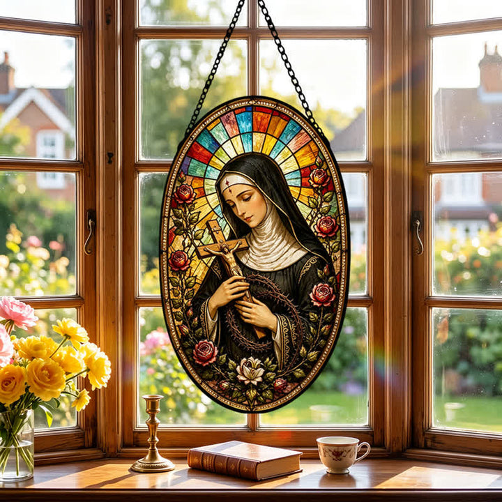 Christianartworkshop Decorative Hanging Our Lady Sacred Glass Suncatcher: Carrier of Quiet Devotion - image 3
