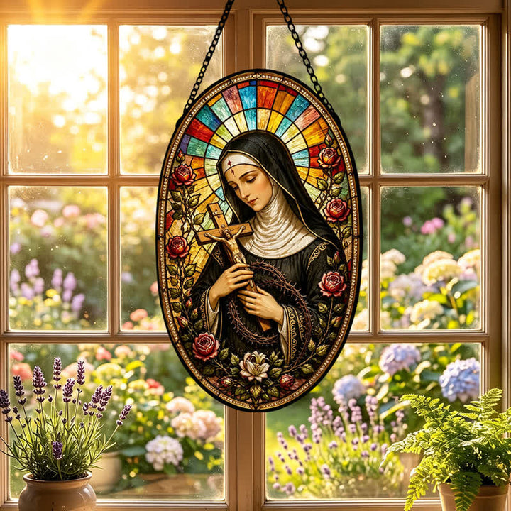 Christianartworkshop Decorative Hanging Our Lady Sacred Glass Suncatcher: Carrier of Quiet Devotion - image 4
