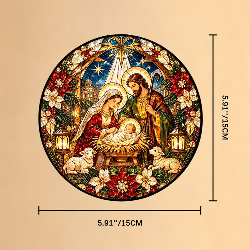 Christianartworkshop Round Stained Nativity Glass Suncatcher: Emblem of Tender Heavenly Arrival - 5.91''*5.91''*0.14''/15*15*0.35cm - image 7