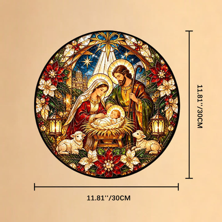 Christianartworkshop Round Stained Nativity Glass Suncatcher: Emblem of Tender Heavenly Arrival - 11.81''*11.81''*0.14''/30*30*0.35cm - image 10