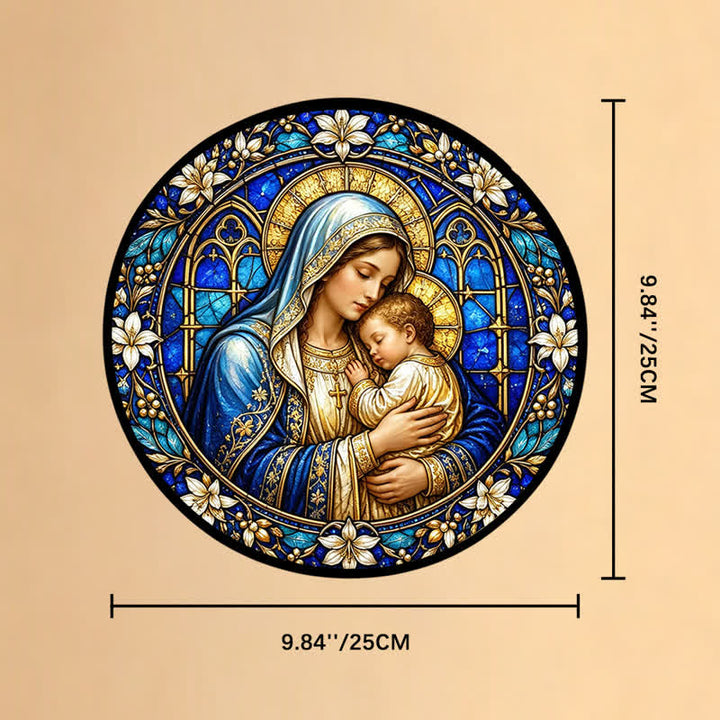 Christianartworkshop Ornate Circular Nativity Glass Suncatcher: Emblem of Serene Divine Tenderness - 9.84''*9.84''*0.14''/25*25*0.35cm - image 9