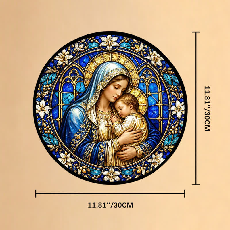 Christianartworkshop Ornate Circular Nativity Glass Suncatcher: Emblem of Serene Divine Tenderness - 11.81''*11.81''*0.14''/30*30*0.35cm - image 10