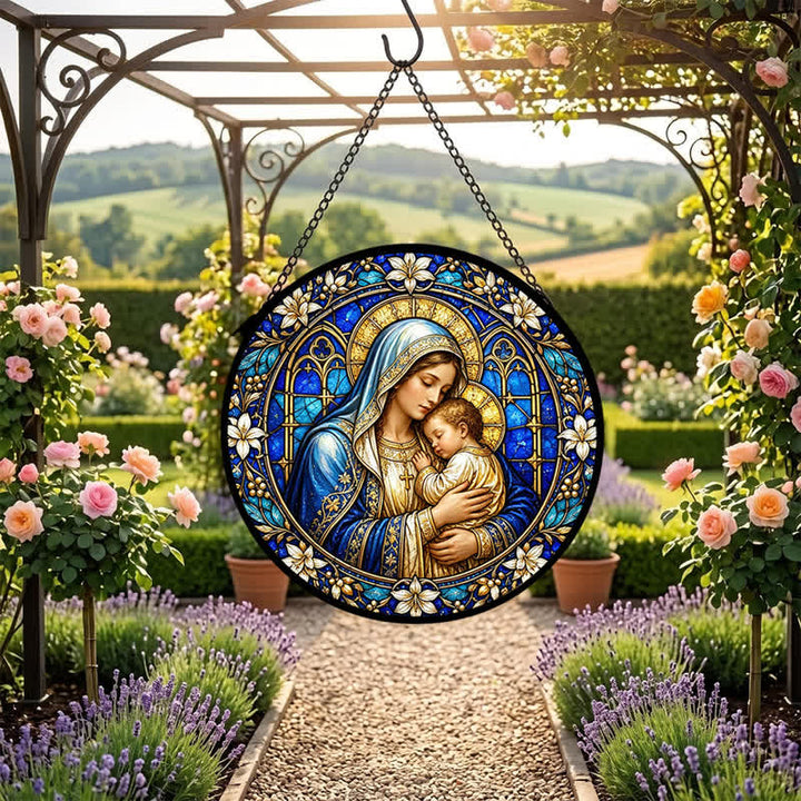 Christianartworkshop Ornate Circular Nativity Glass Suncatcher: Emblem of Serene Divine Tenderness - image 6