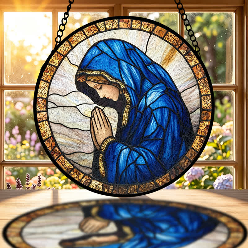 Christianartworkshop Praying Our Lady Stained Glass Suncatcher: Emblem of Pure Heavenly Grace - image 1