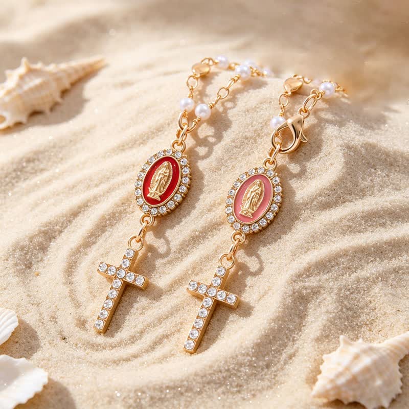 Christianartworkshop Oval Gem Rim Our Lady Cross Car Charm: Sign of Steady Divine Comfort - image 2
