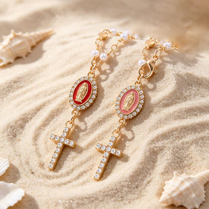 Christianartworkshop Oval Gem Rim Our Lady Cross Car Charm: Sign of Steady Divine Comfort - image 2