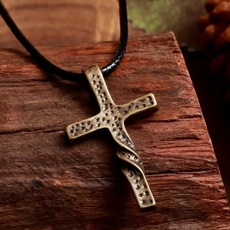 Christianartworkshop Artisan Textured Twisted Alloy Cross Necklace: Bearer of Quiet Heavenly Blessing - image 2