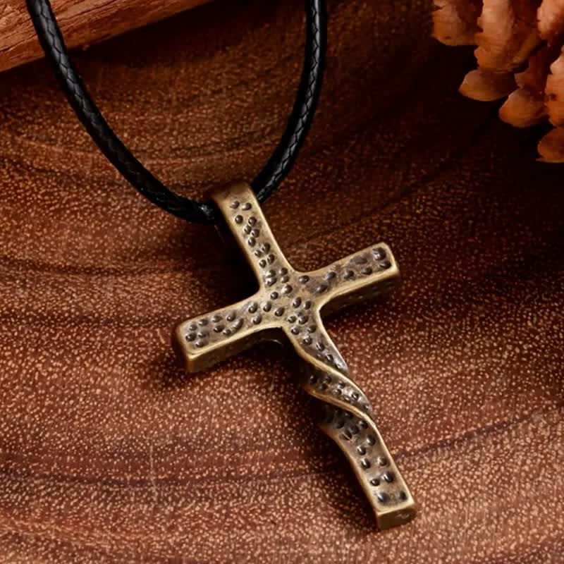 Christianartworkshop Artisan Textured Twisted Alloy Cross Necklace: Bearer of Quiet Heavenly Blessing - image 3