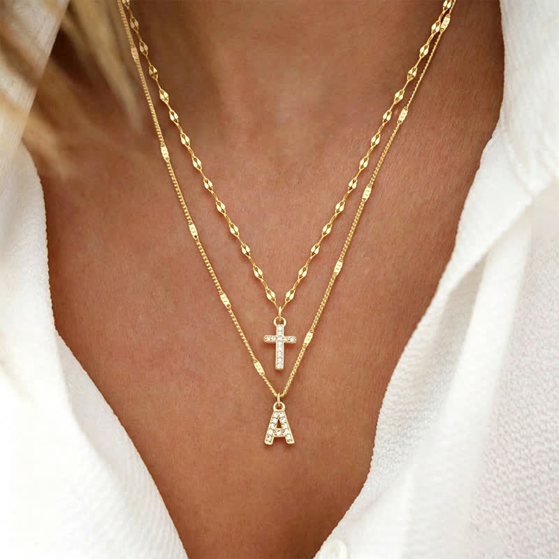 Christianartworkshop Layered Copper Cross Letter Pendant Necklace: Messenger of Gentle Heavenly Calm - A - image 0