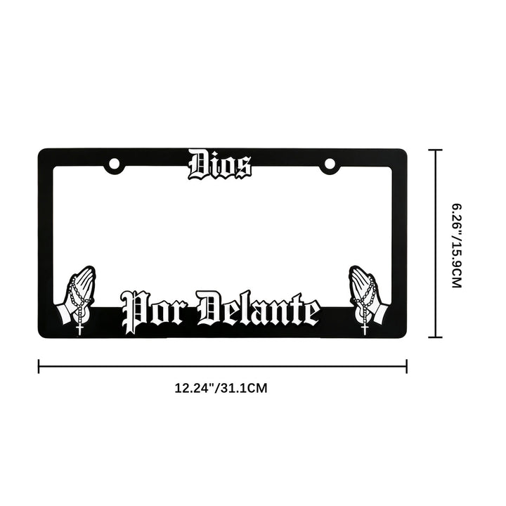 Christianartworkshop Dios Por Delante License Plate Frame with Praying Hands: Token Of Peaceful Daily Spiritual Serenity - image 7
