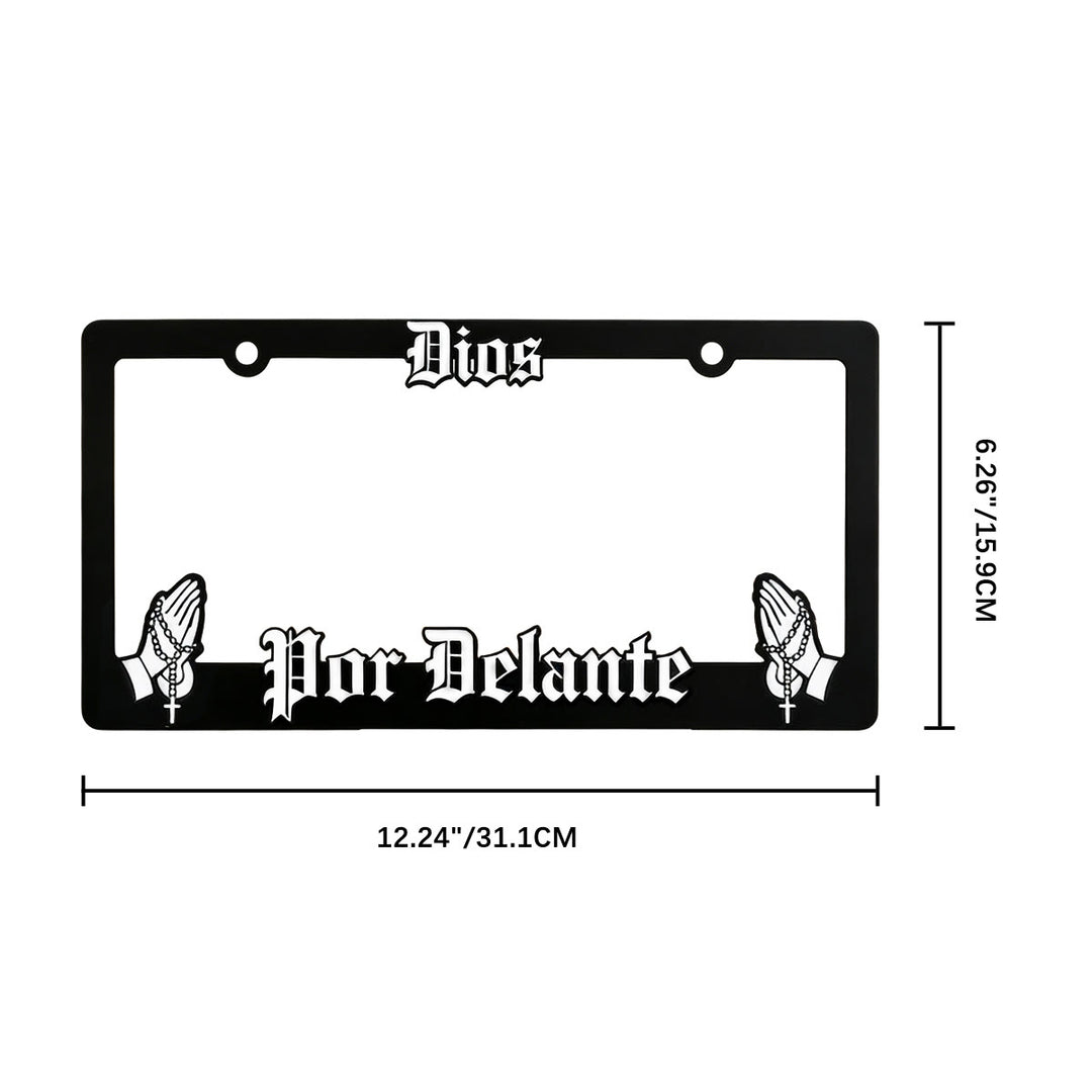 Christianartworkshop Dios Por Delante License Plate Frame with Praying Hands: Token Of Peaceful Daily Spiritual Serenity - image 8