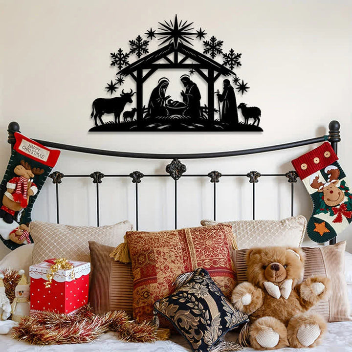 Christianartworkshop Precisely Cut Nativity Metal Wall Sign: Badge of Soft Heavenly Light - image 1