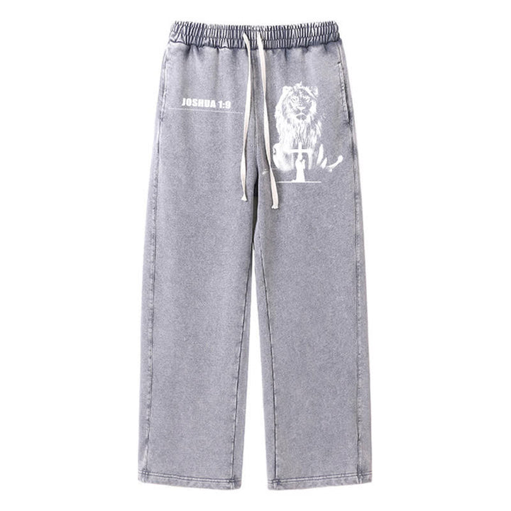Christianartworkshop Joshua 1:9 Lion Courage Relaxed Fit Washed Sweatpants - Grey - 2XL - image 18