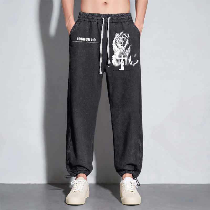 Christianartworkshop Joshua 1:9 Lion Courage Relaxed Fit Washed Sweatpants - image 14