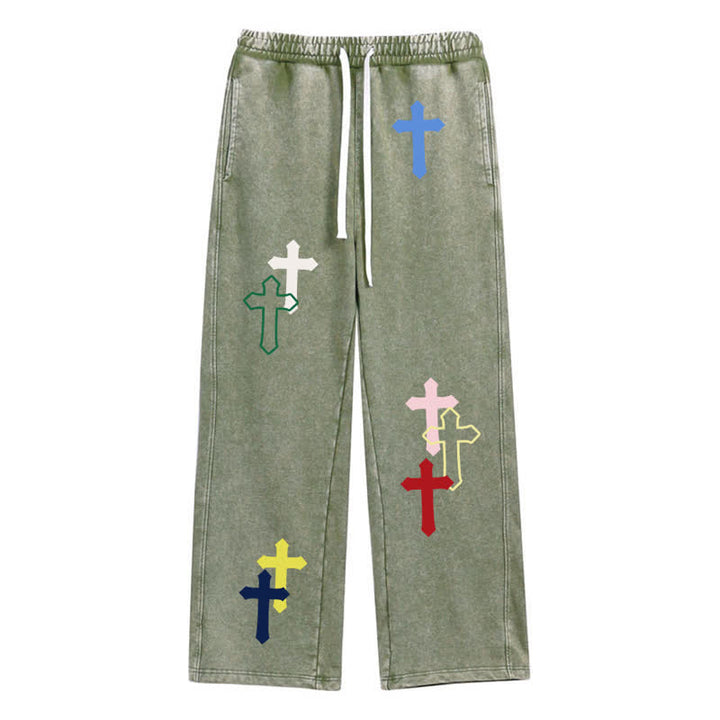 Christianartworkshop Multicolor Cross Streetwear Relaxed Fit Washed Sweatpants - Army Green - 2XL - image 18