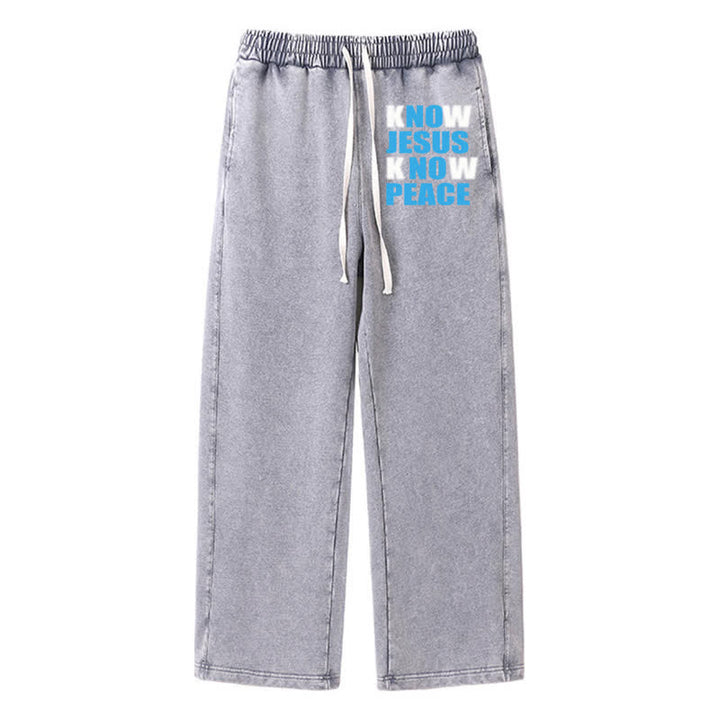 Christianartworkshop Know Jesus Know Peace Olive Washed Sweatpants - Grey - 2XL - image 18