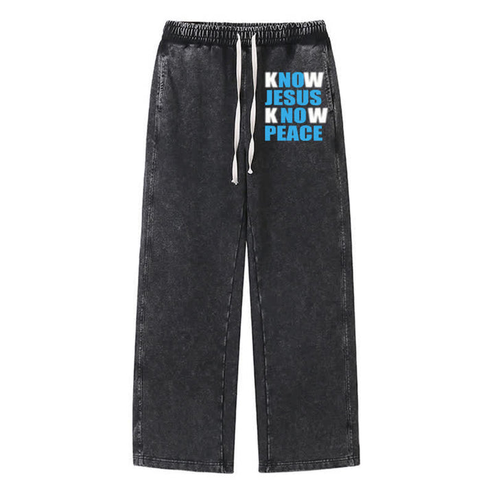 Christianartworkshop Know Jesus Know Peace Olive Washed Sweatpants - Black - 2XL - image 8