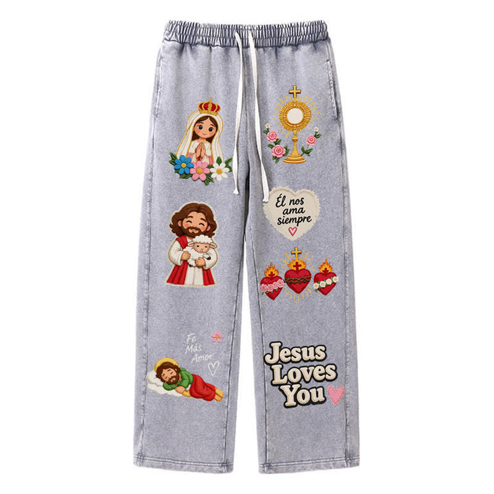 Christianartworkshop Jesus Loves You Pink Faith Art Washed Sweatpants - Grey - 2XL - image 26