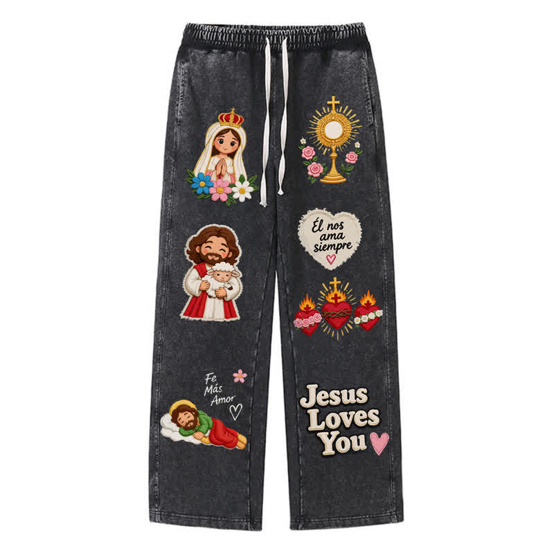 Christianartworkshop Jesus Loves You Pink Faith Art Washed Sweatpants - Black - 2XL - image 8