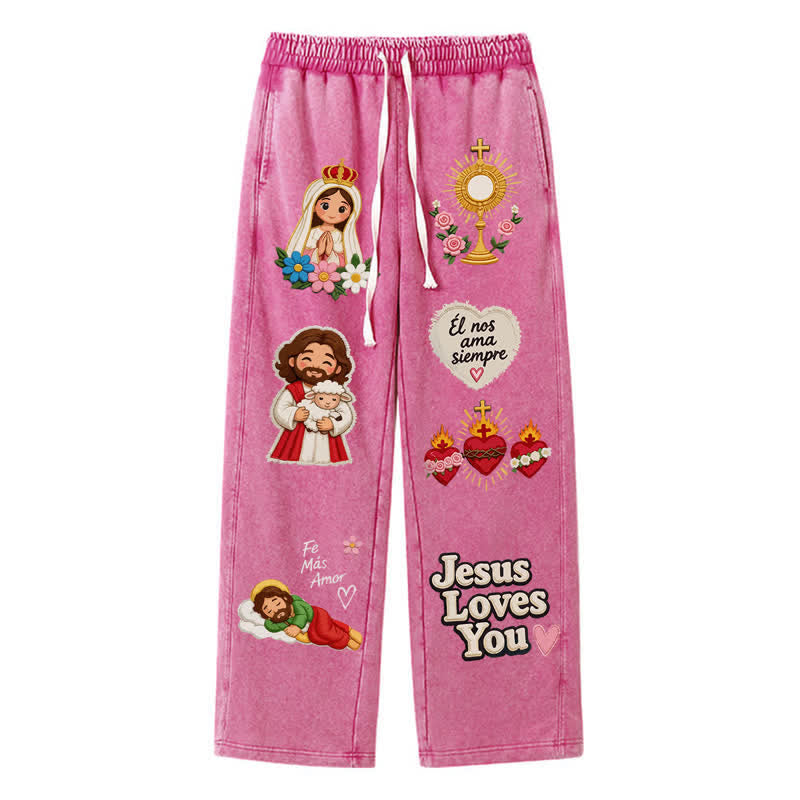 Christianartworkshop Jesus Loves You Pink Faith Art Washed Sweatpants - Rose - 2XL - image 34