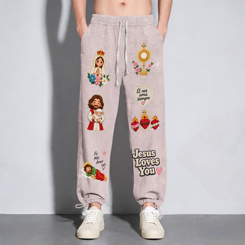 Christianartworkshop Jesus Loves You Pink Faith Art Washed Sweatpants - image 48