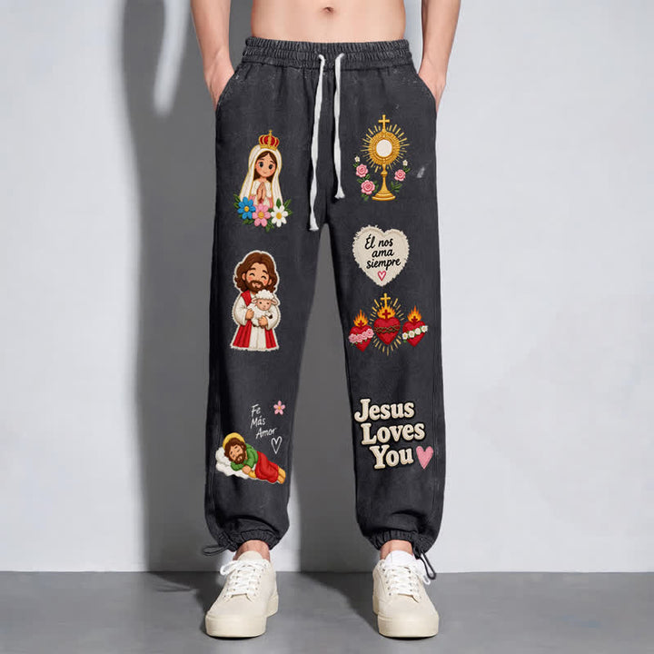 Christianartworkshop Jesus Loves You Pink Faith Art Washed Sweatpants - image 14