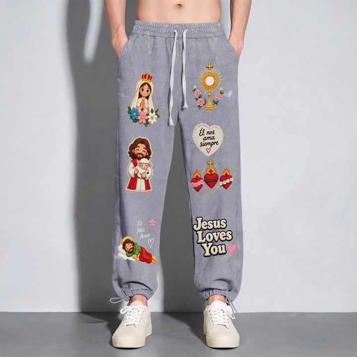 Christianartworkshop Jesus Loves You Pink Faith Art Washed Sweatpants - image 32