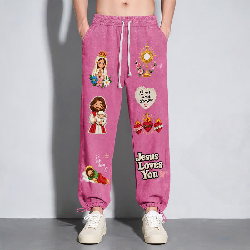 Christianartworkshop Jesus Loves You Pink Faith Art Washed Sweatpants - image 40