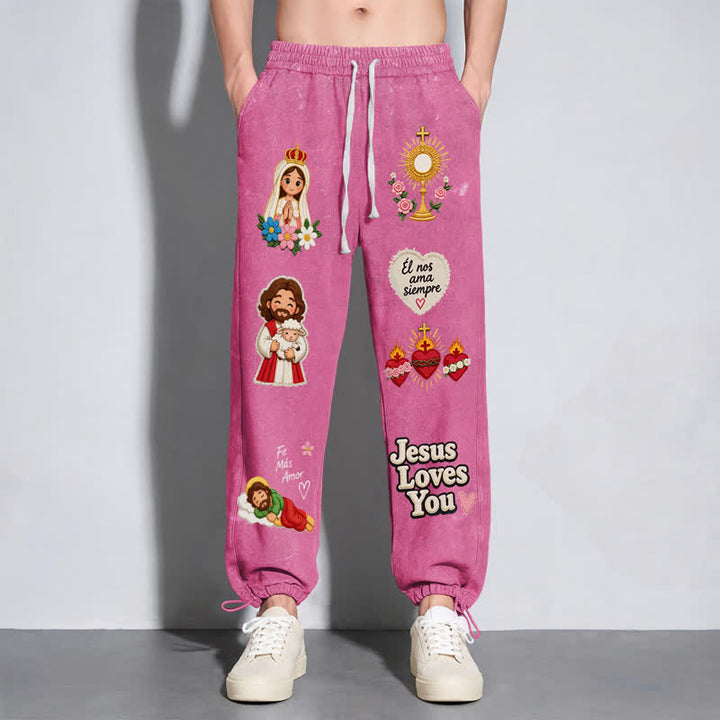 Christianartworkshop Jesus Loves You Pink Faith Art Washed Sweatpants - image 40