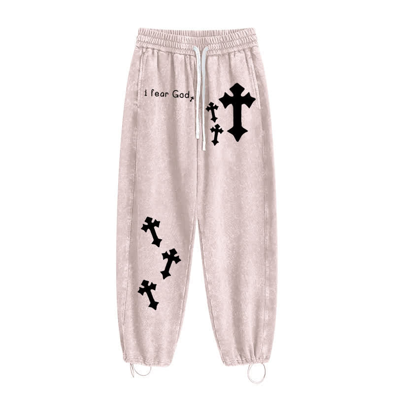 Christianartworkshop I Fear God Cross Print Pink Washed Sweatpants - image 2
