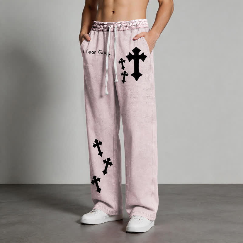 Christianartworkshop I Fear God Cross Print Pink Washed Sweatpants - image 4