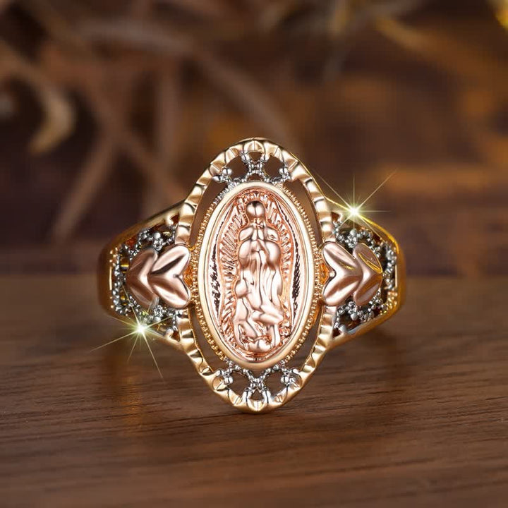 Christianartworkshop Our Lady of Guadalupe Enameled Devotional Ring with Floral Accents: A Symbol of Marian Grace & Divine Protection - US 10 - Silver - image 5