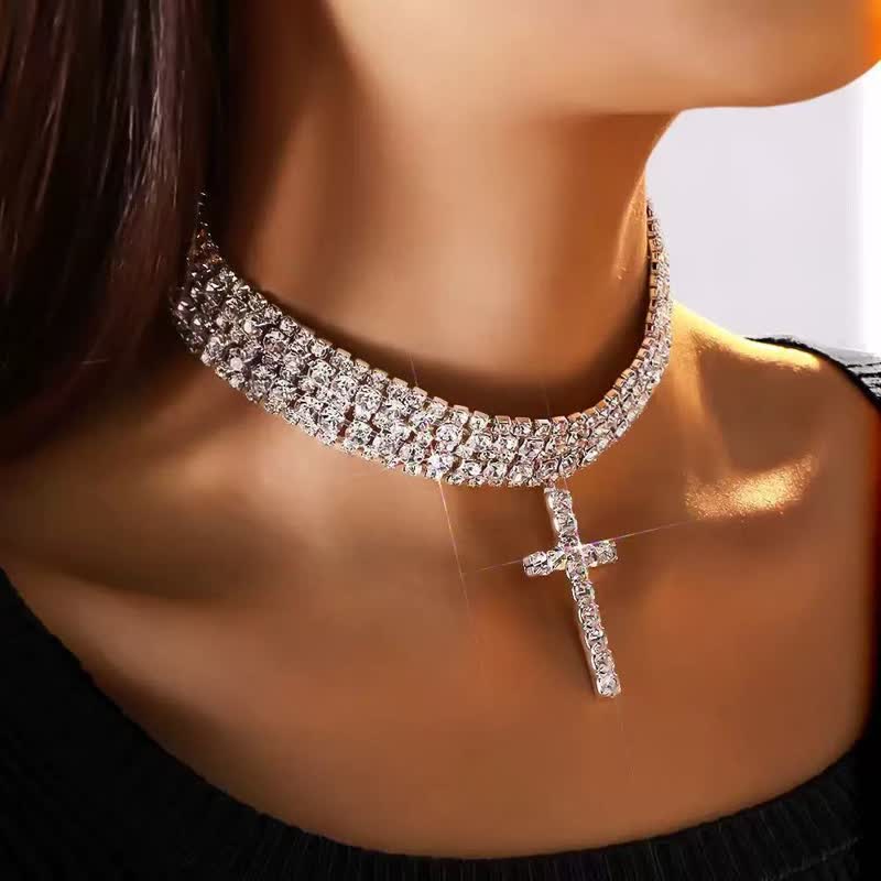 Christianartworkshop Dazzling Rhinestone Cross Choker Necklace: Token of Unfailing Heavenly Grace - image 1