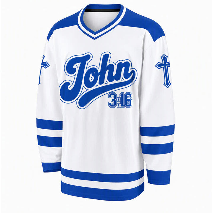 Christianartworkshop John 3:16 Salvation Royal Blue Long Sleeve Hockey Jersey - image 1