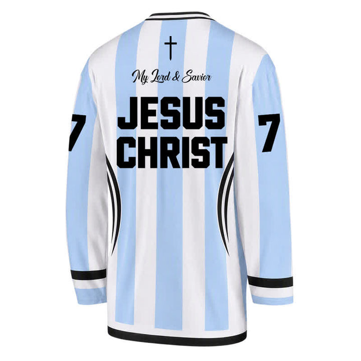 Christianartworkshop Jesus King Of Kings Striped Long Sleeve Hockey Jersey - image 2