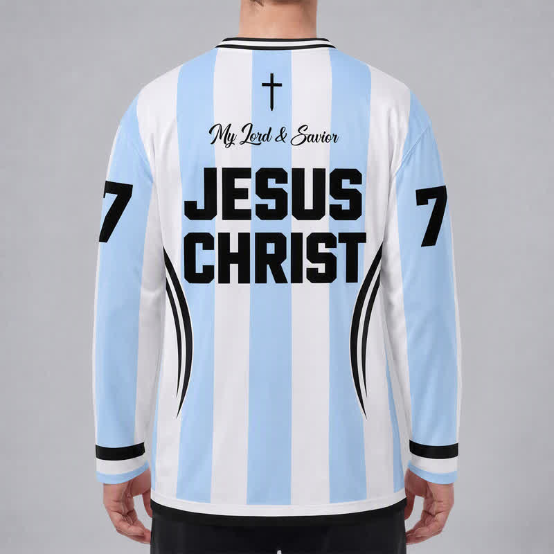 Christianartworkshop Jesus King Of Kings Striped Long Sleeve Hockey Jersey - image 4
