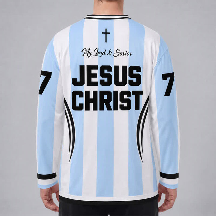 Christianartworkshop Jesus King Of Kings Striped Long Sleeve Hockey Jersey - image 4