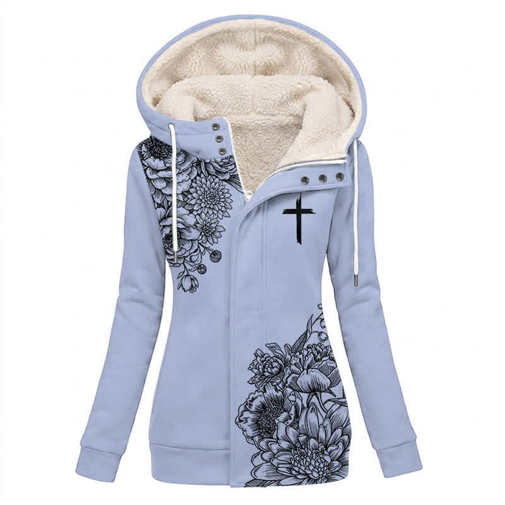 Christianartworkshop Floral Cross Hooded Jacket with Cozy Fleece Lining Women's Winter Coat - US16,UK/AU20,EU48(4XL) - image 0