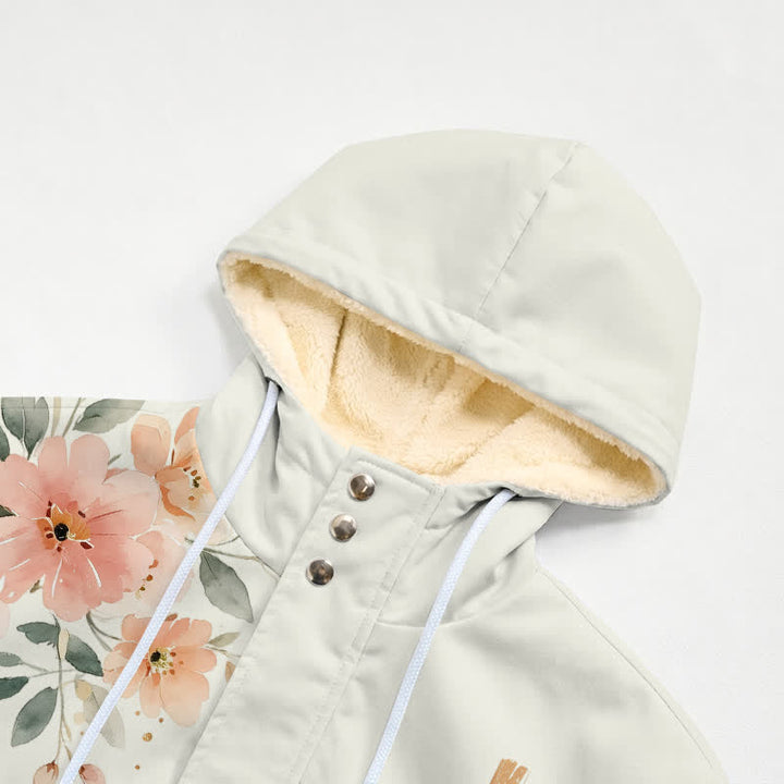 Christianartworkshop Floral Cross Hooded Jacket Winter Fleece Coat - image 4