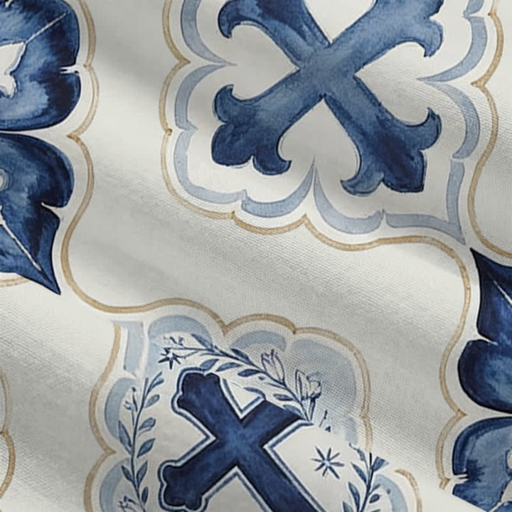 Christianartworkshop Blue-Toned Tile-Styled Cross Hooded Fleece Winter Jacket Coat - image 6