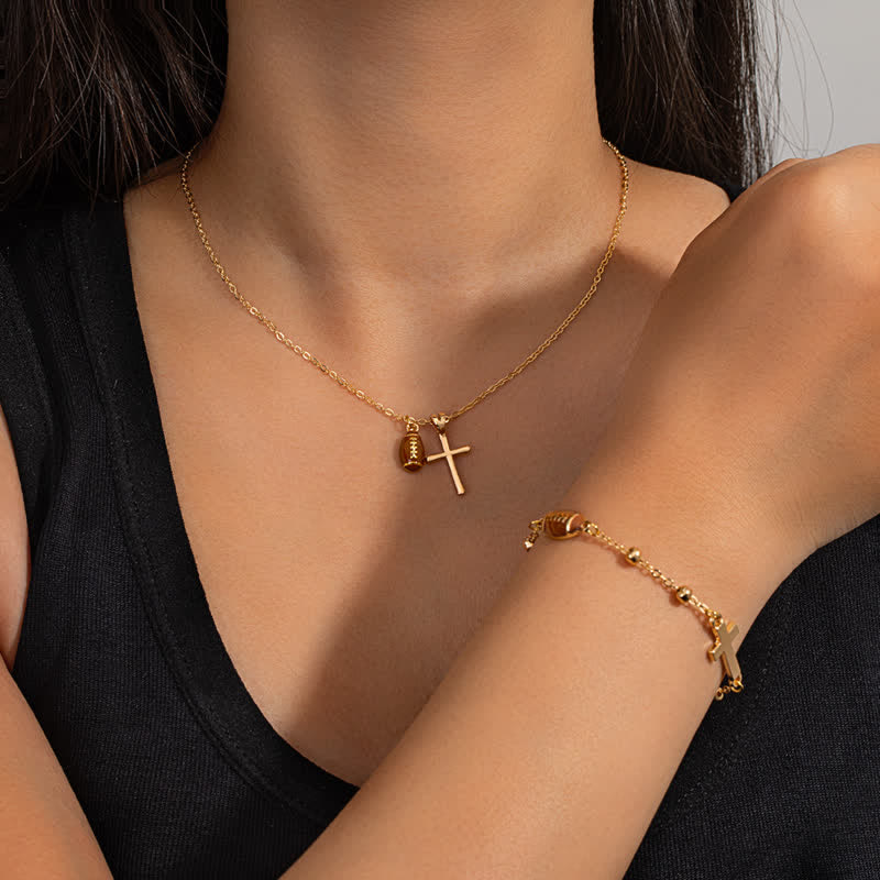 Christianartworkshop Dainty Oil‑Drop Bead Cross Jewelry: Token of Heavenly Shelter for Ball Sport Enthusiasts - Golden(With Card) - Football A - image 15