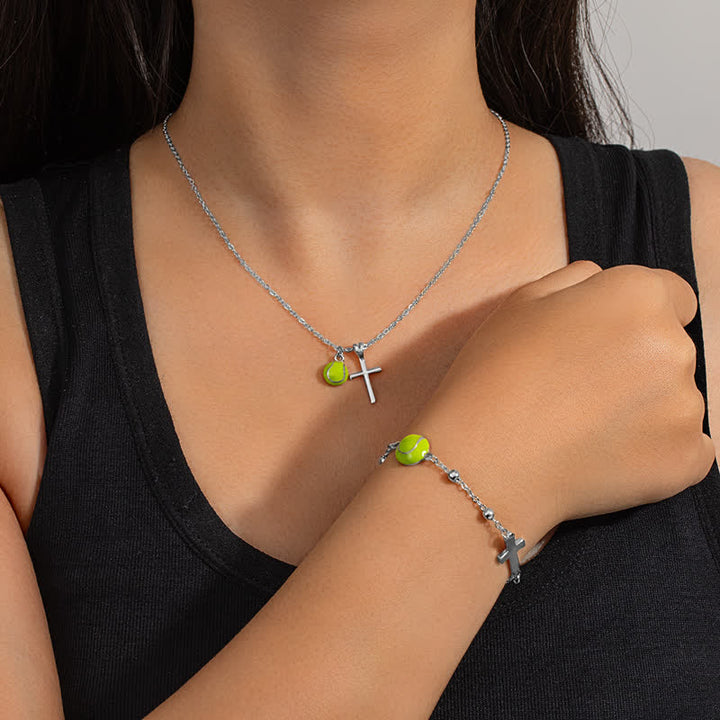 Christianartworkshop Dainty Oil‑Drop Bead Cross Jewelry: Token of Heavenly Shelter for Ball Sport Enthusiasts - Silver(With Card) - Tennis A - image 18
