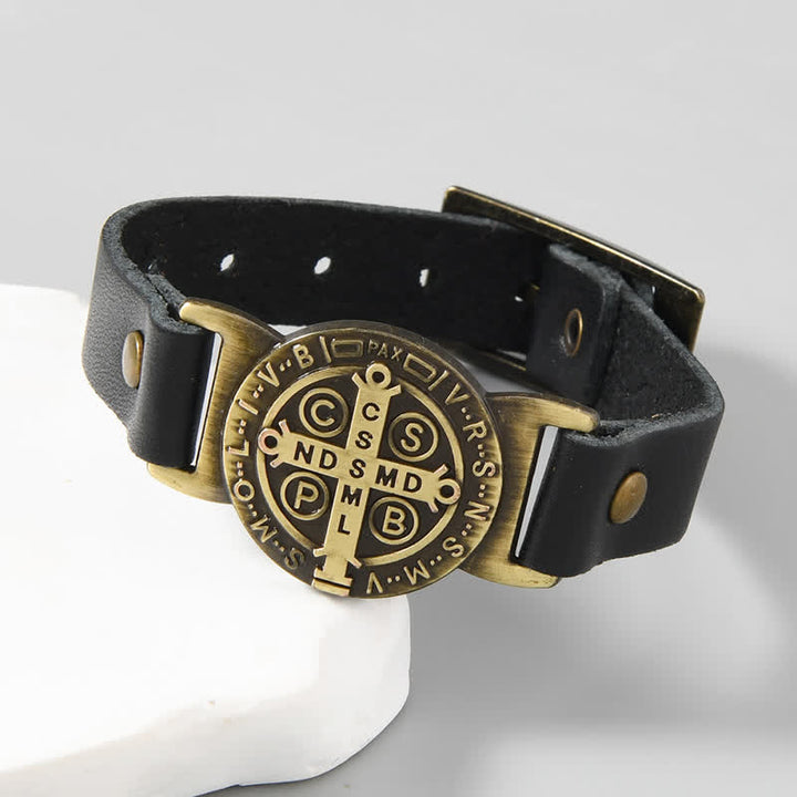 Christianartworkshop Robust Cowhide St. Benedict Medallion Bracelet: Sign of Unfailing Care - Black - image 5