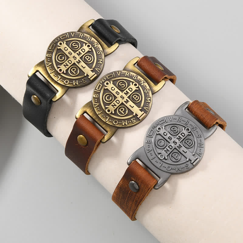 Christianartworkshop Robust Cowhide St. Benedict Medallion Bracelet: Sign of Unfailing Care - image 1