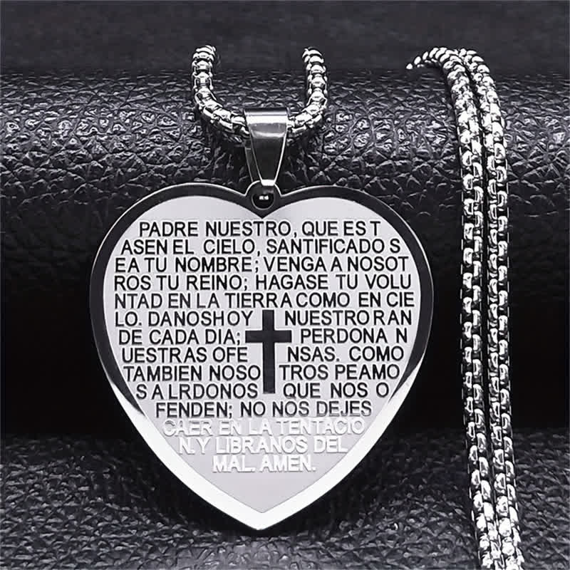 Christianartworkshop Solid Stainless Steel Heart Prayer Necklace: Token of Unwavering Heavenly Care - Silver - image 3
